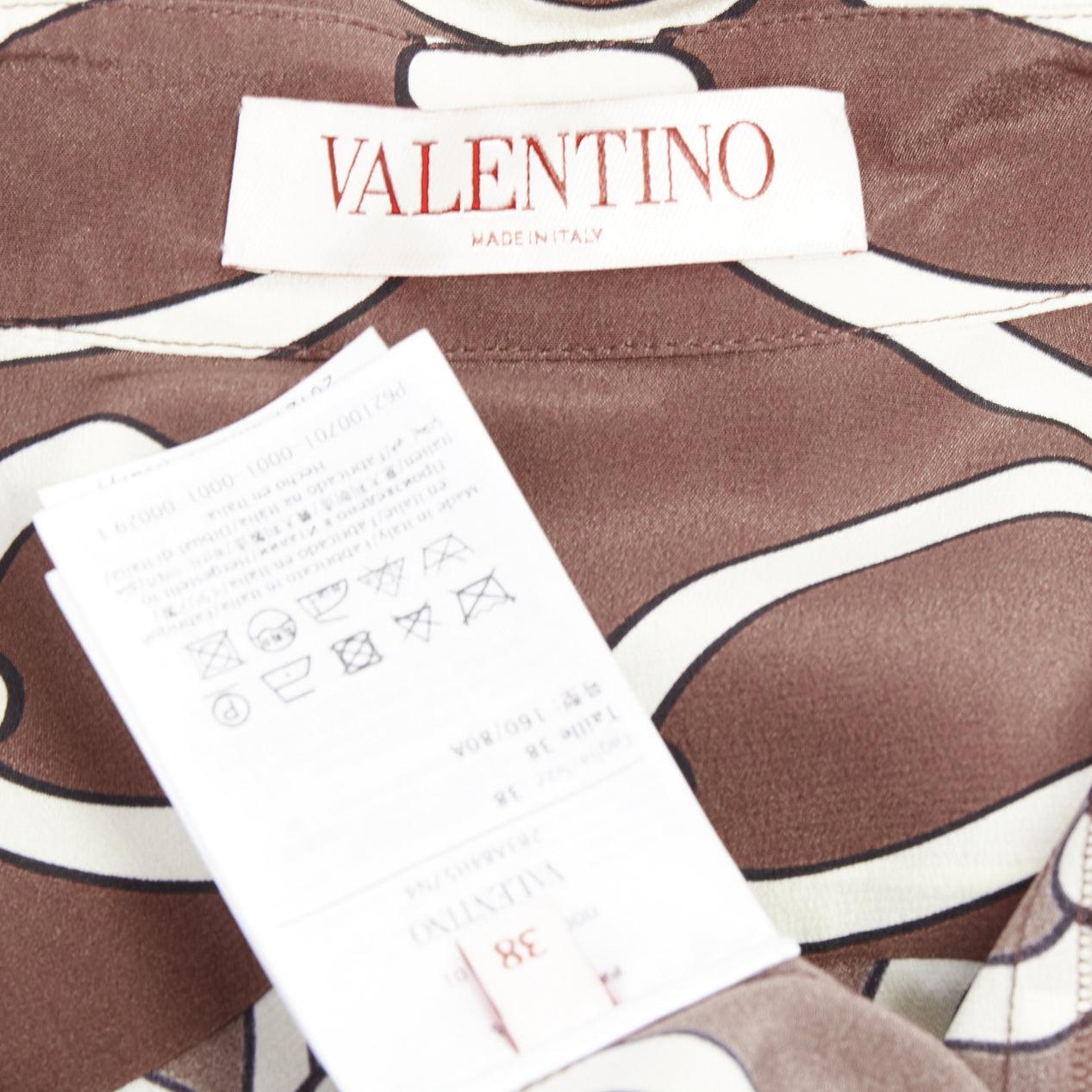VALENTINO Chain 1967 brown cream crepe de chine silk tie neck blouse IT38 XS For Sale 4