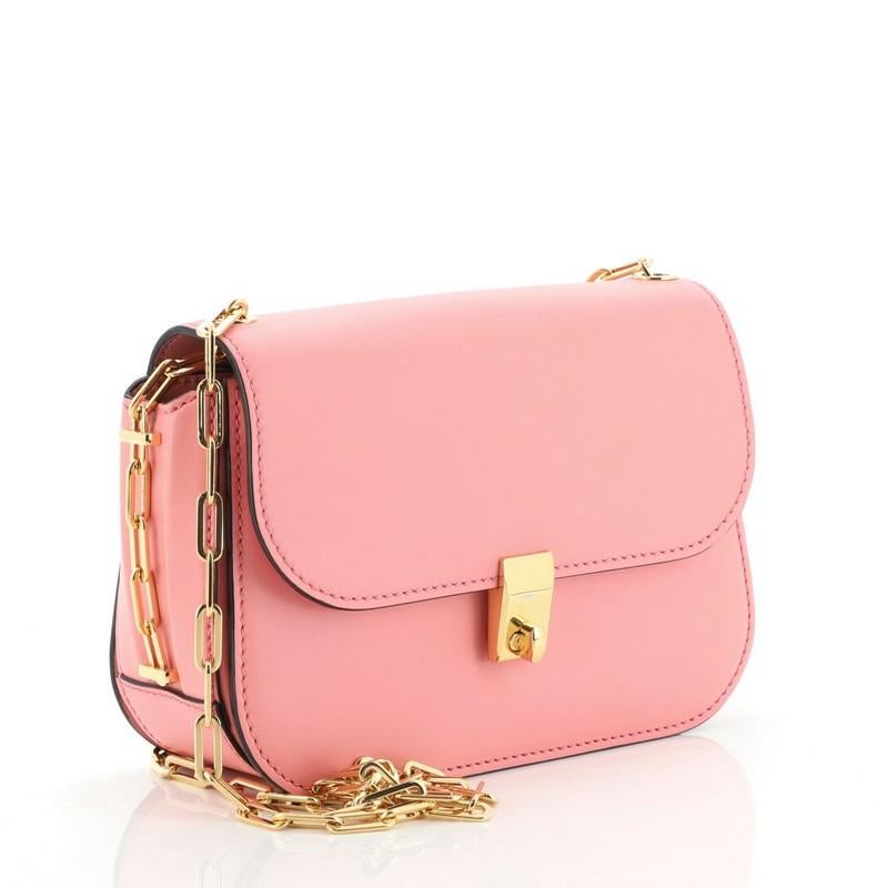 Pink Valentino Chain Link Flap Shoulder Bag Leather Small