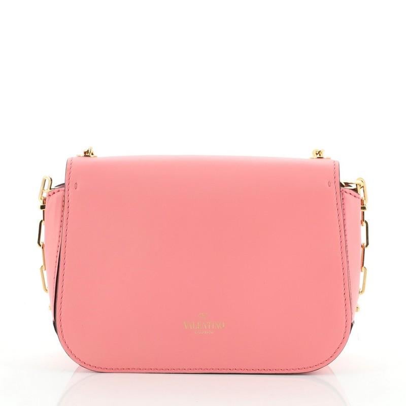 Pink Valentino Chain Link Flap Shoulder Bag Leather Small