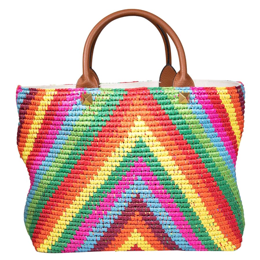 Valentino Chevron Raffia Rockstud Tote