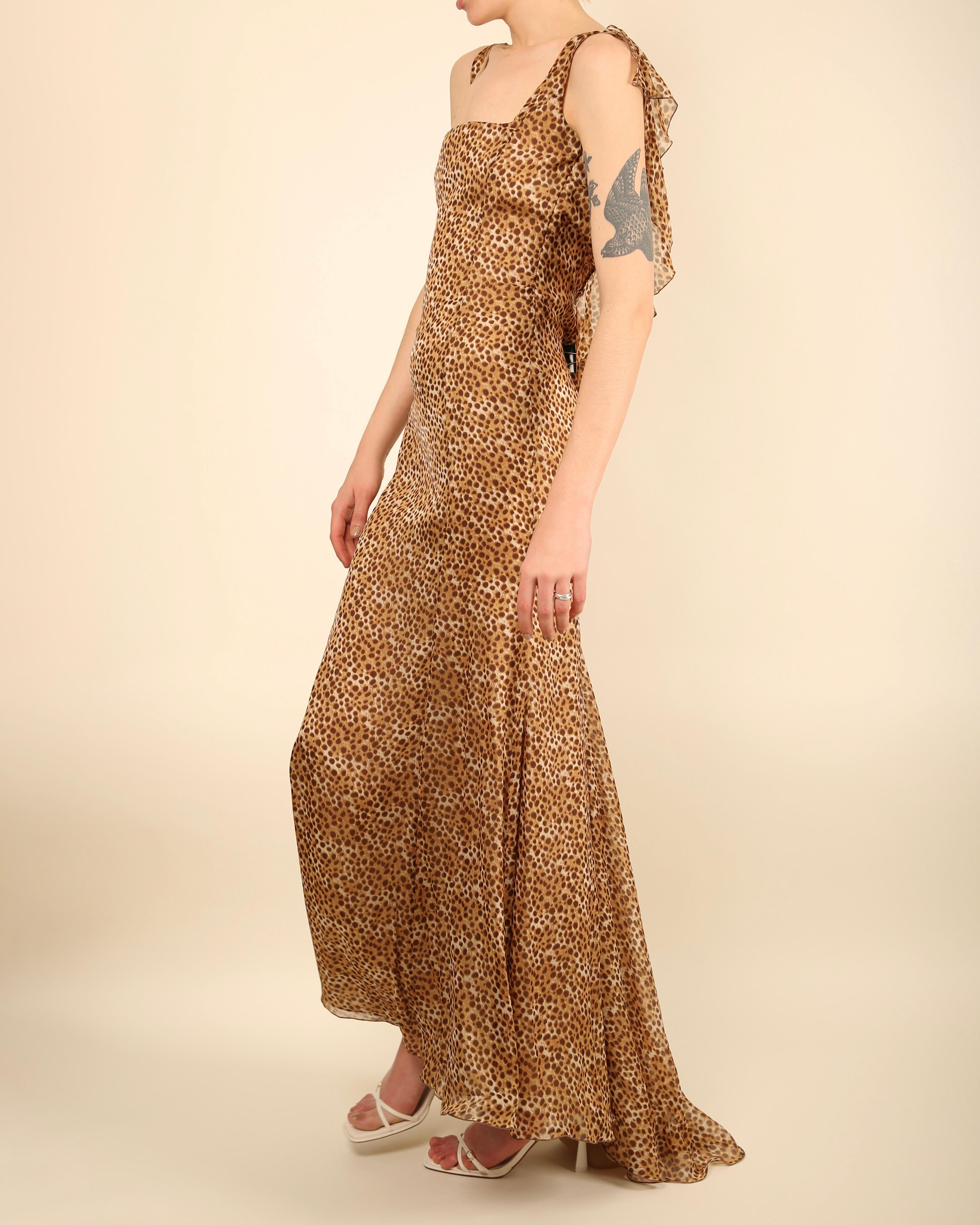Valentino circa 1990 vintage vestido sin mangas con estampado de leopardo marrón sin espalda en Excelente estado para la venta en Milano, Lombardia