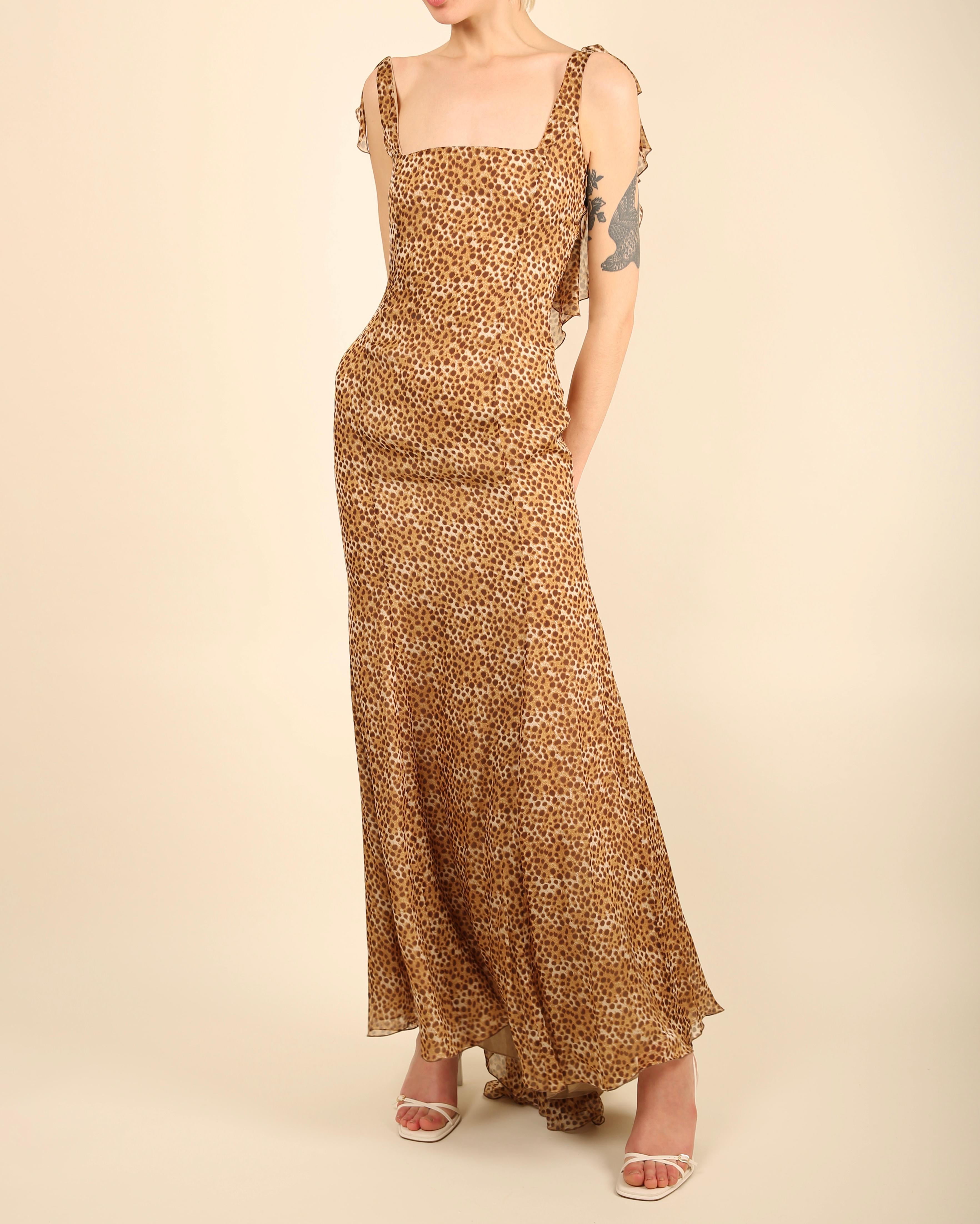 Valentino circa 1990 vintage vestido sin mangas con estampado de leopardo marrón sin espalda en venta 1
