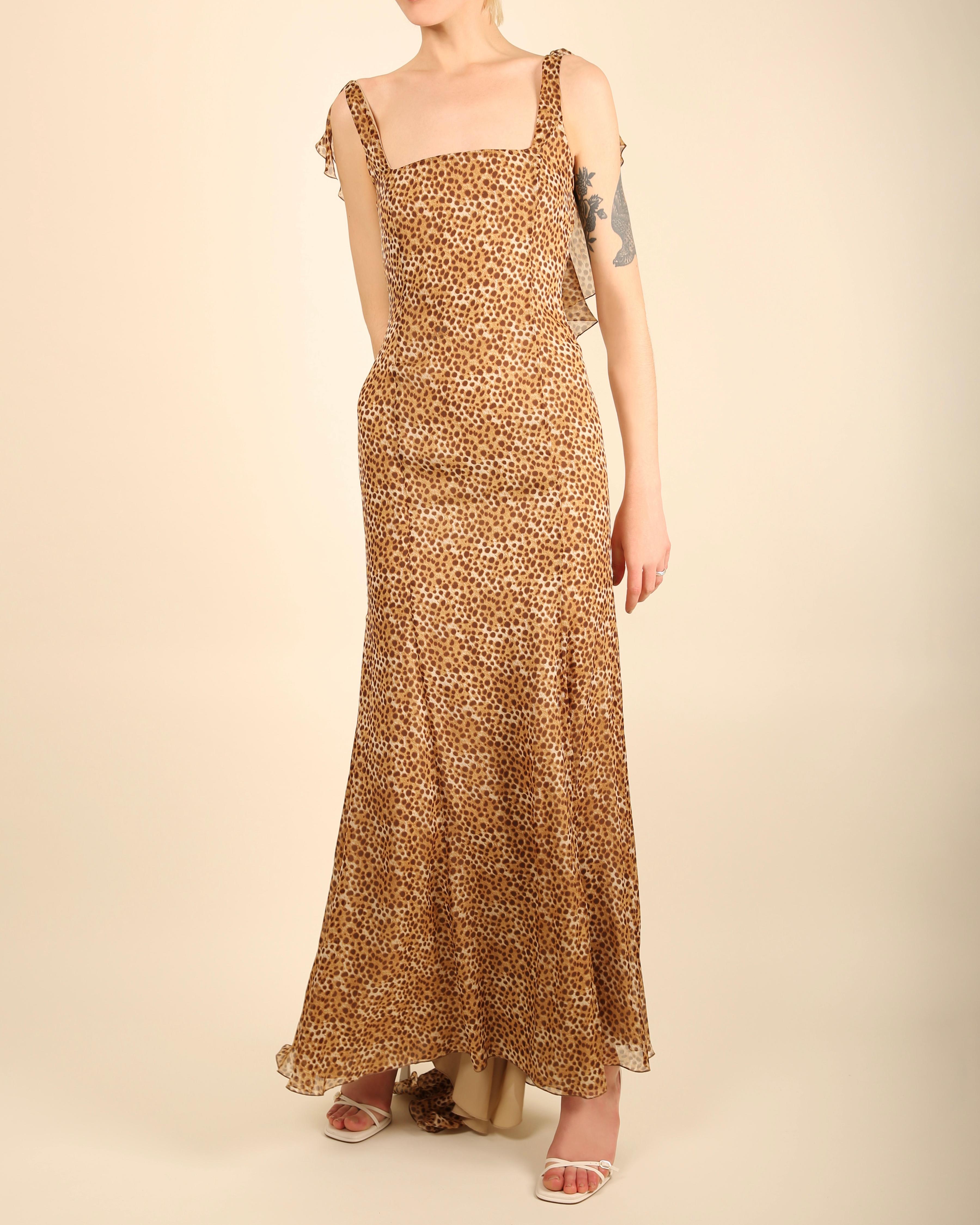 Valentino circa 1990 vintage sleeveless brown leopard print backless dress gown 4