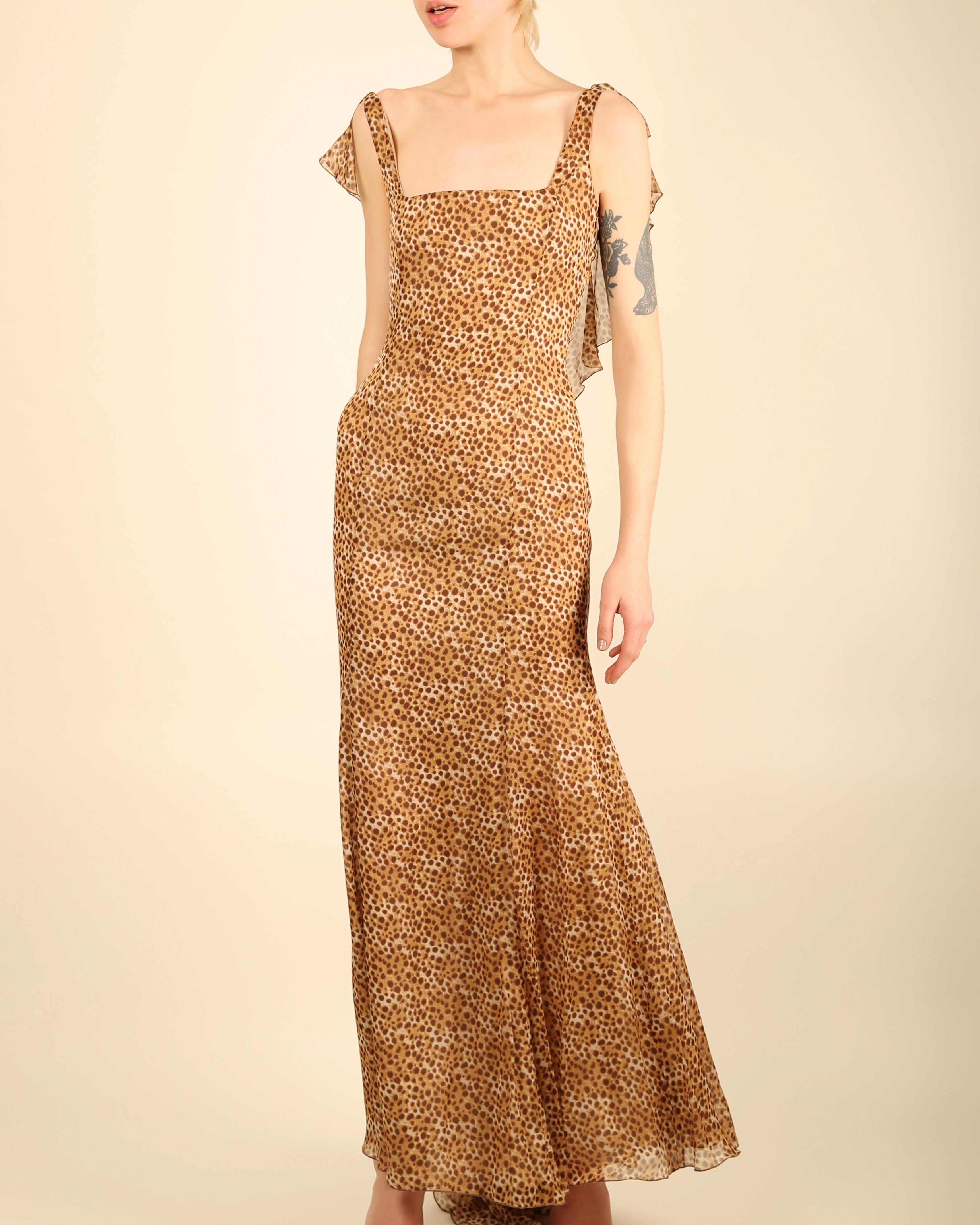 Valentino circa 1990 vintage sleeveless brown leopard print backless dress gown 5