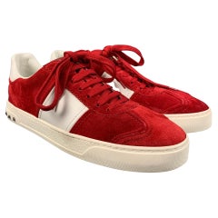 VALENTINO 'City Planet Rockstud' Size 8 Red White Studded Suede Sneakers