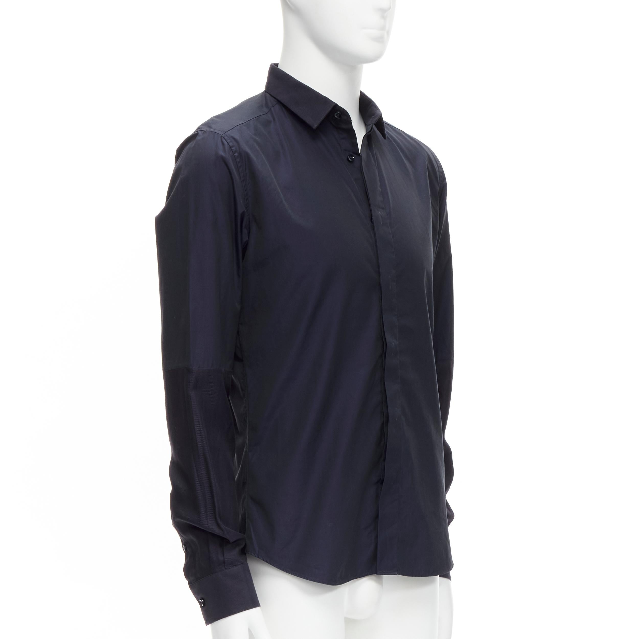 Black VALENTINO classic minimal navy poplin twill contrast collar dress shirt EU40 L For Sale