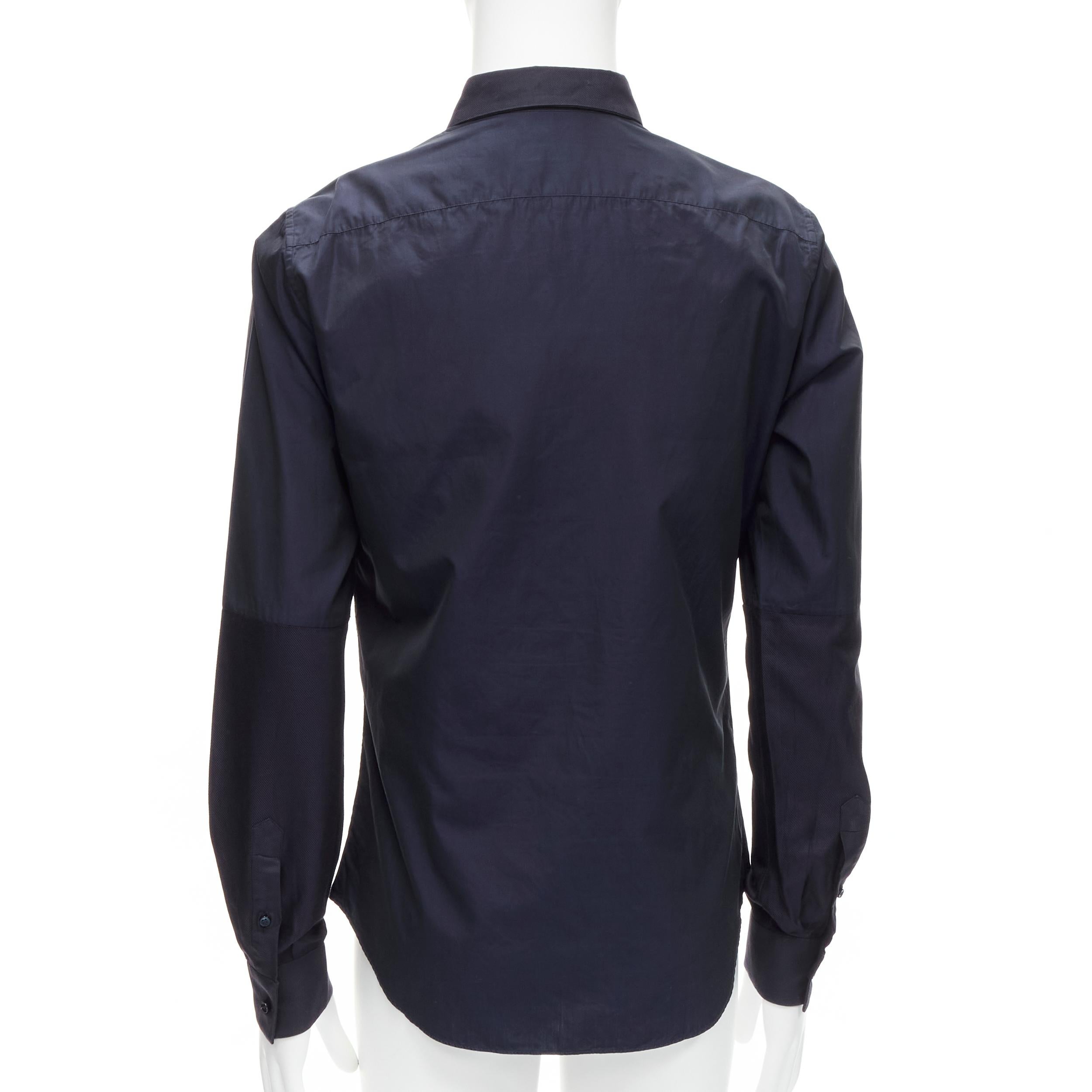 VALENTINO classic minimal navy poplin twill contrast collar dress shirt EU40 L For Sale 1