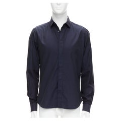 VALENTINO - Chemise à col contrasté en sergé bleu marine, minimale et classique, EU40 L