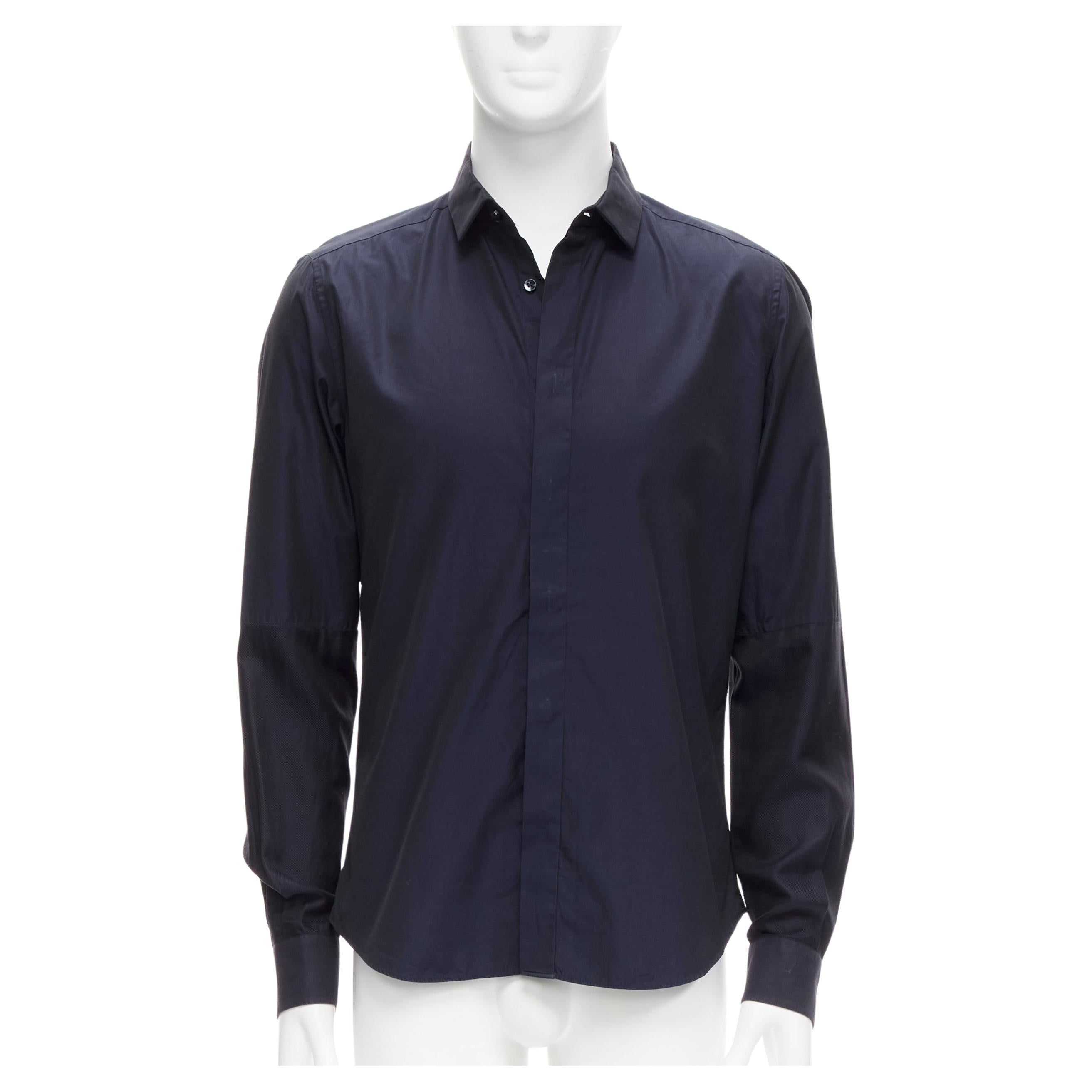 VALENTINO classic minimal navy poplin twill contrast collar dress shirt EU40 L For Sale