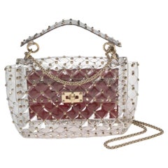 Valentino Clear PVC Medium Rockstud Spike Chain Shoulder Bag