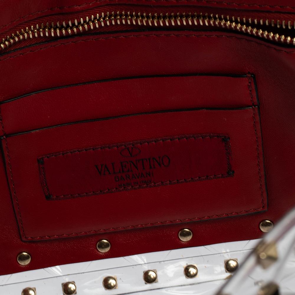 Valentino Clear/Red PVC Medium Rockstud Spike Chain Shoulder Bag 3