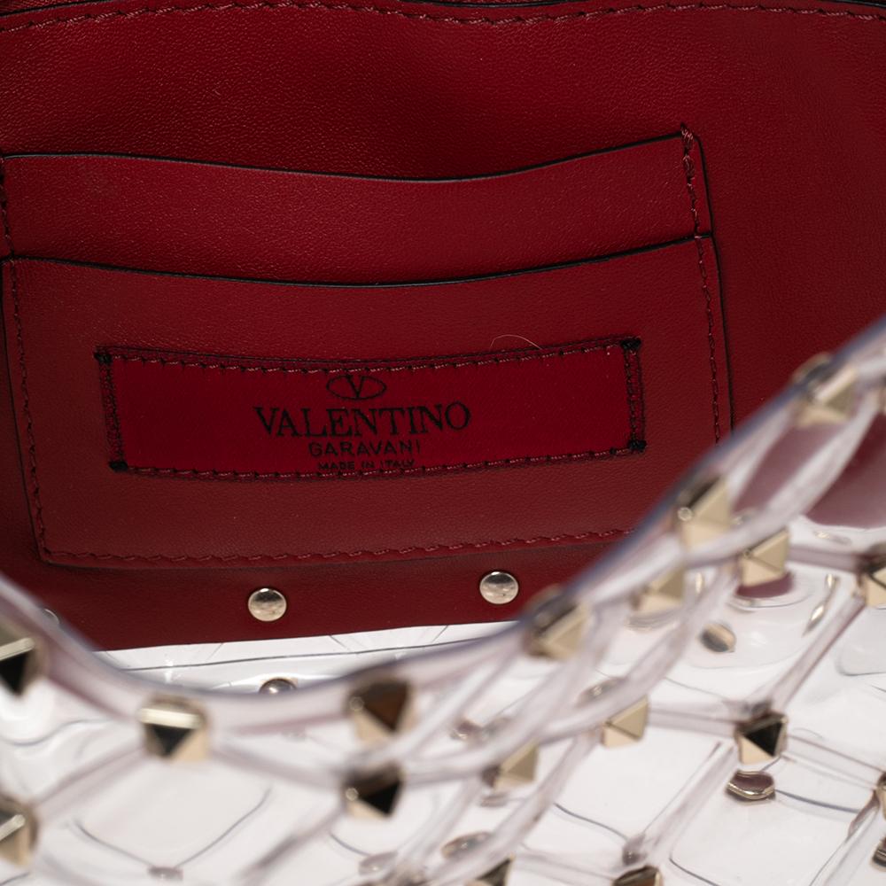 Valentino Clear/Red PVC Medium Rockstud Spike Shoulder Bag 1