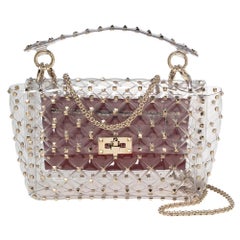 Valentino Medium Rockstud Spike Umhängetasche aus PVC in Klar/Rot