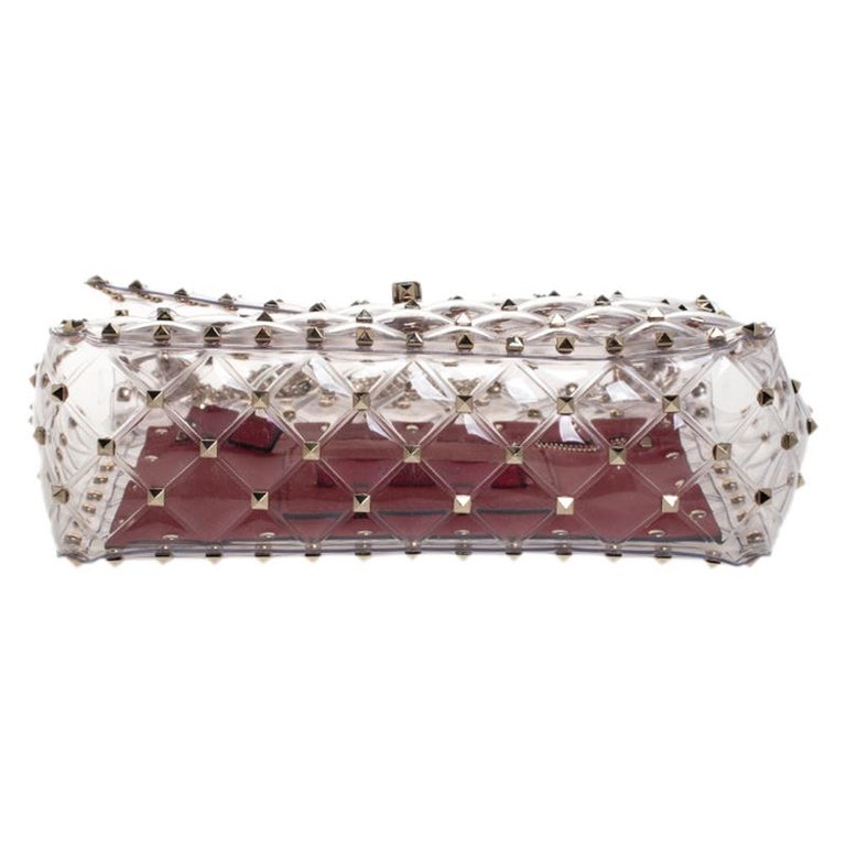 Valentino Clear/Red PVC Rockstud Spike Top Handle Bag For Sale at 1stDibs |  valentino clear rockstud bag