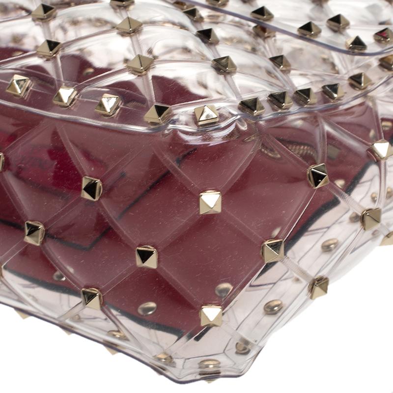 Women's Valentino Clear/Red PVC Rockstud Spike Top Handle Bag For Sale
