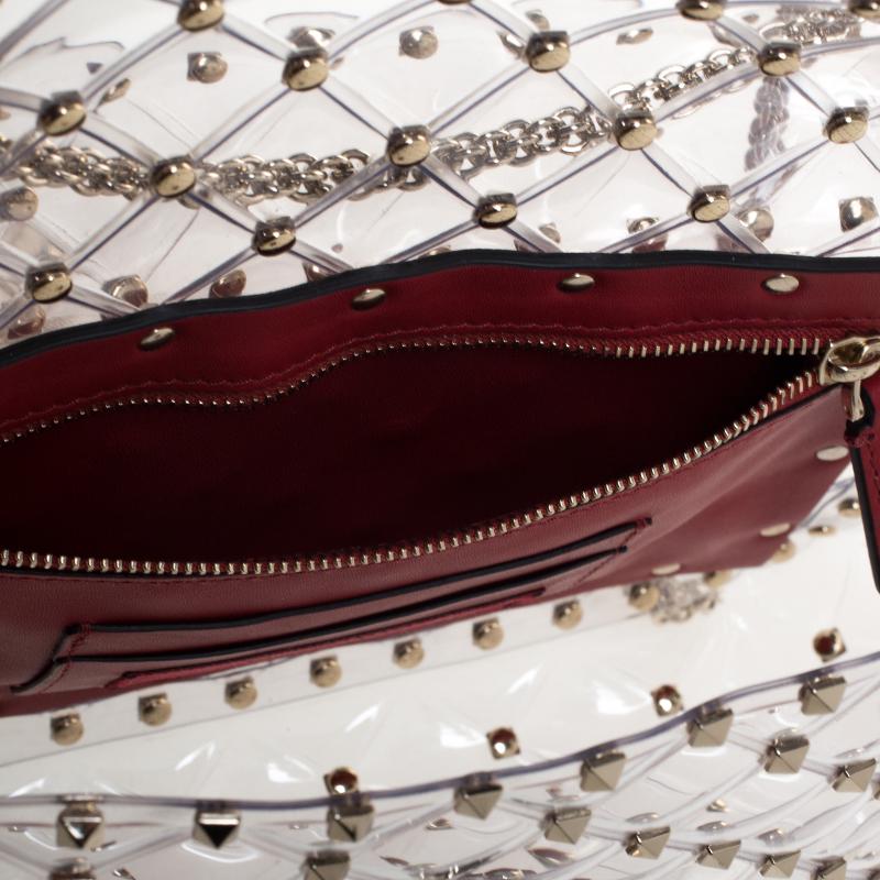 Valentino Clear/Red PVC Rockstud Spike Top Handle Bag For Sale 1