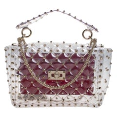 Valentino Clear/Red PVC Rockstud Spike Top Handle Bag