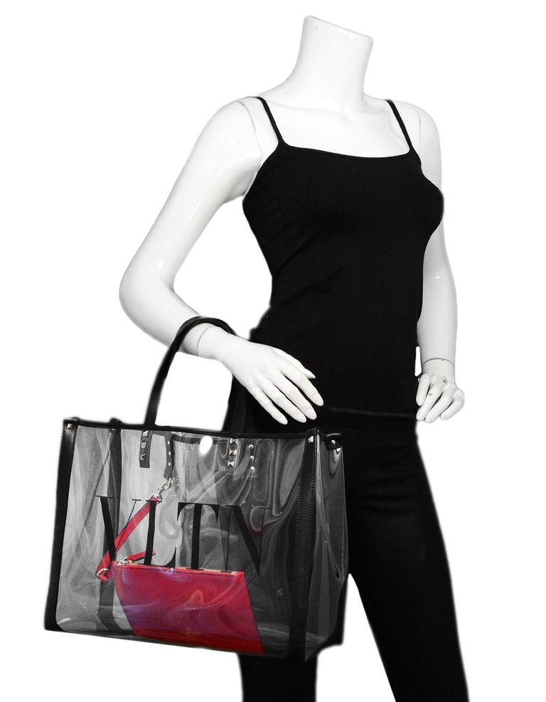 Valentino Clear Vltn Pvc Shopping Tote Bag W Red Leather Insert Rt 1 175 For Sale At 1stdibs