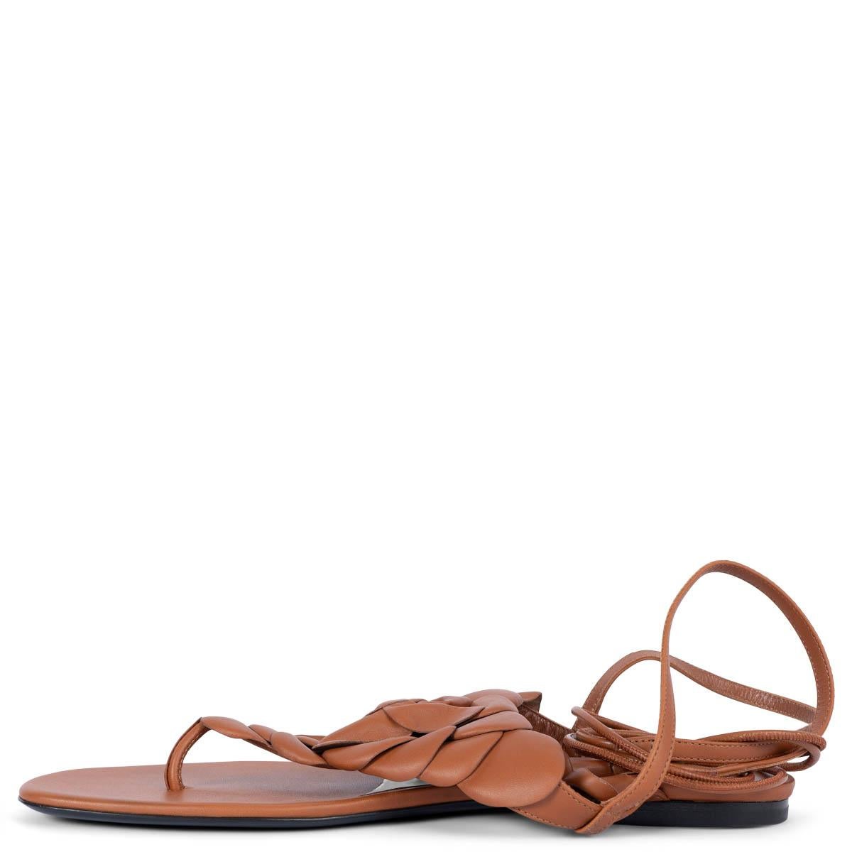 VALENTINO cognac brown leather 03 ROSE ED ATELIER Sandals Shoes 38.5 In Excellent Condition For Sale In Zürich, CH