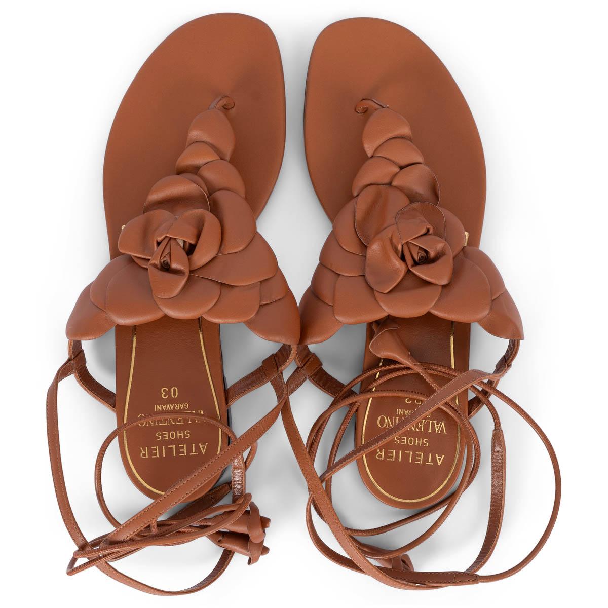 VALENTINO cognac brown leather 03 ROSE ED ATELIER Sandals Shoes 38.5 For Sale 1