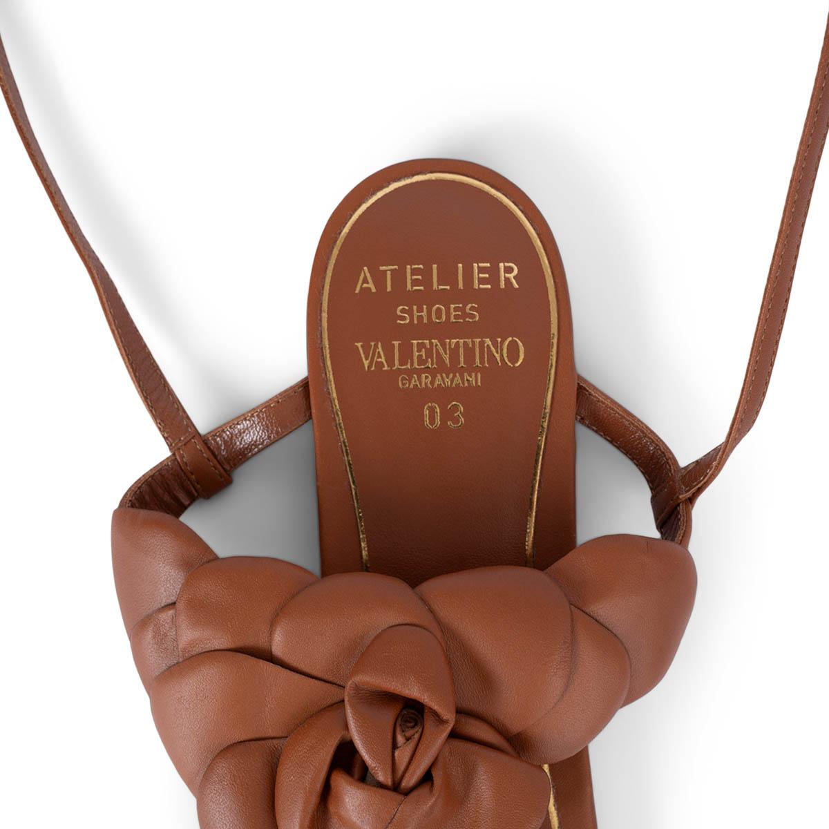 VALENTINO cognac brown leather 03 ROSE ED ATELIER Sandals Shoes 38.5 For Sale 2