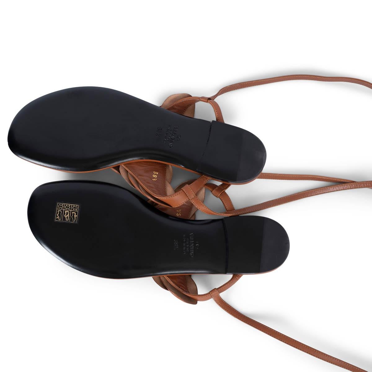 VALENTINO cognac brown leather 03 ROSE ED ATELIER Sandals Shoes 38.5 For Sale 3