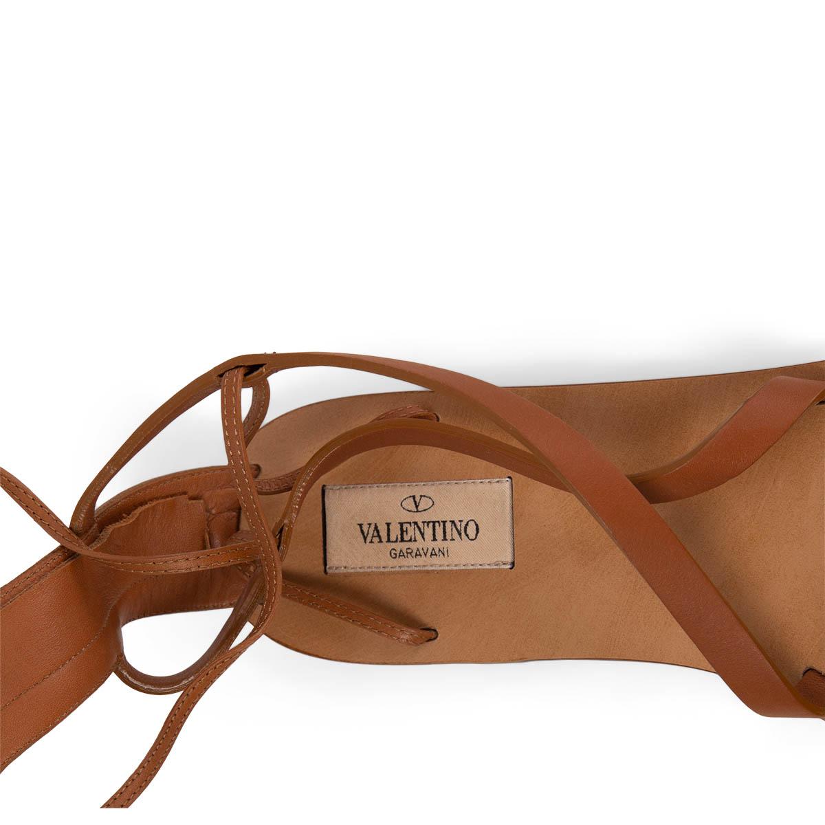 VALENTINO cognac brown leather APHRODITE ROCKSTUD GLADIATOR Sandals Shoes 37.5 For Sale 2