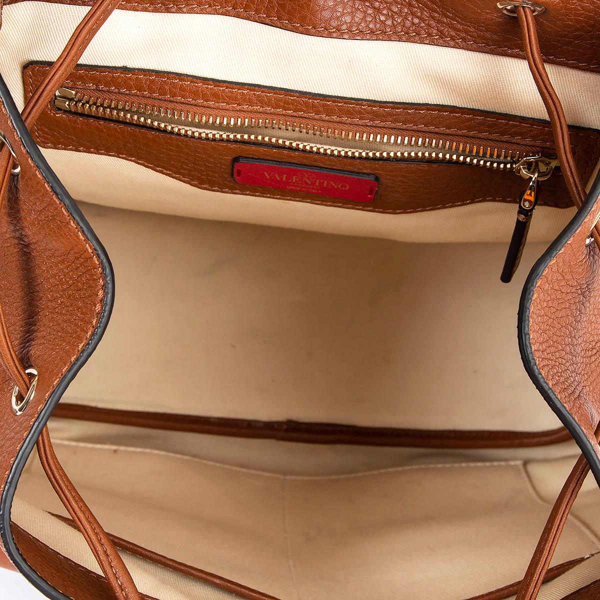 Women's VALENTINO cognac brown leather ROCKSTUD Backpack Bag For Sale