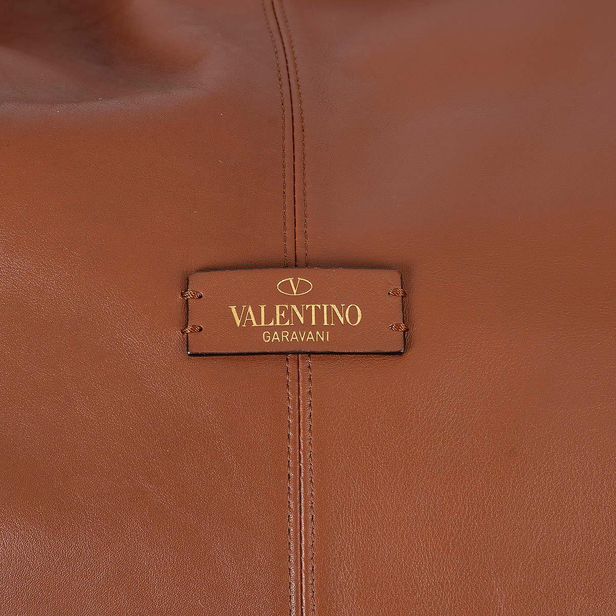 VALENTINO cognac brown ROCKSTUD LEATHER & SUEDE HOBO Bag For Sale 2