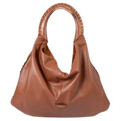 VALENTINO cognac brown ROCKSTUD LEATHER & SUEDE HOBO Bag