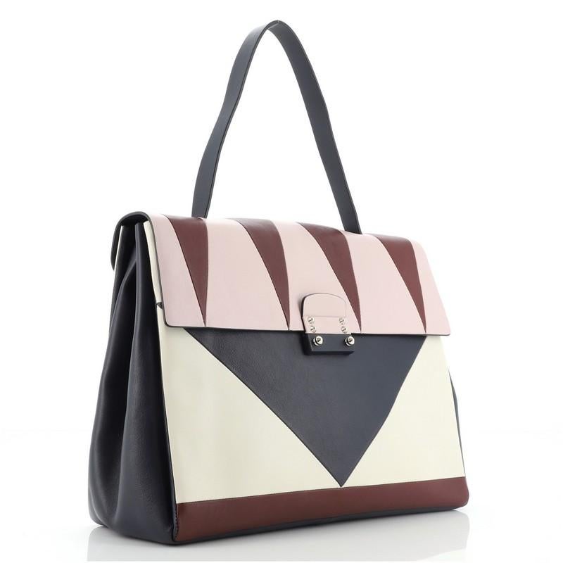 Beige Valentino Colorblock Mime Top Handle Bag Leather Large