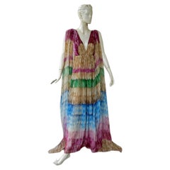Valentino Colorful Feather Print Dress Gown