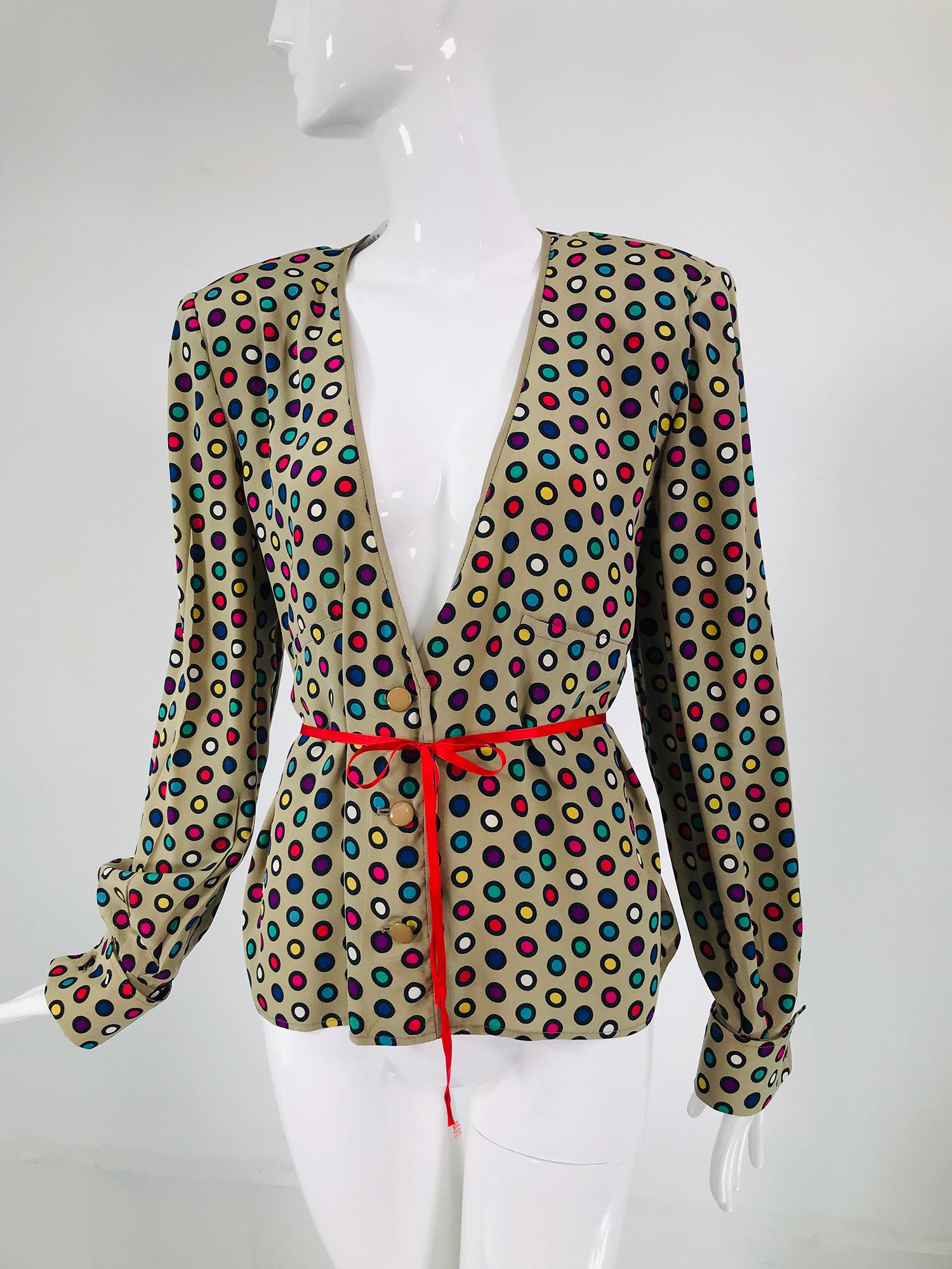 Valentino Coloured Circles Silk V Neck Button Front Jacket 1980s 6