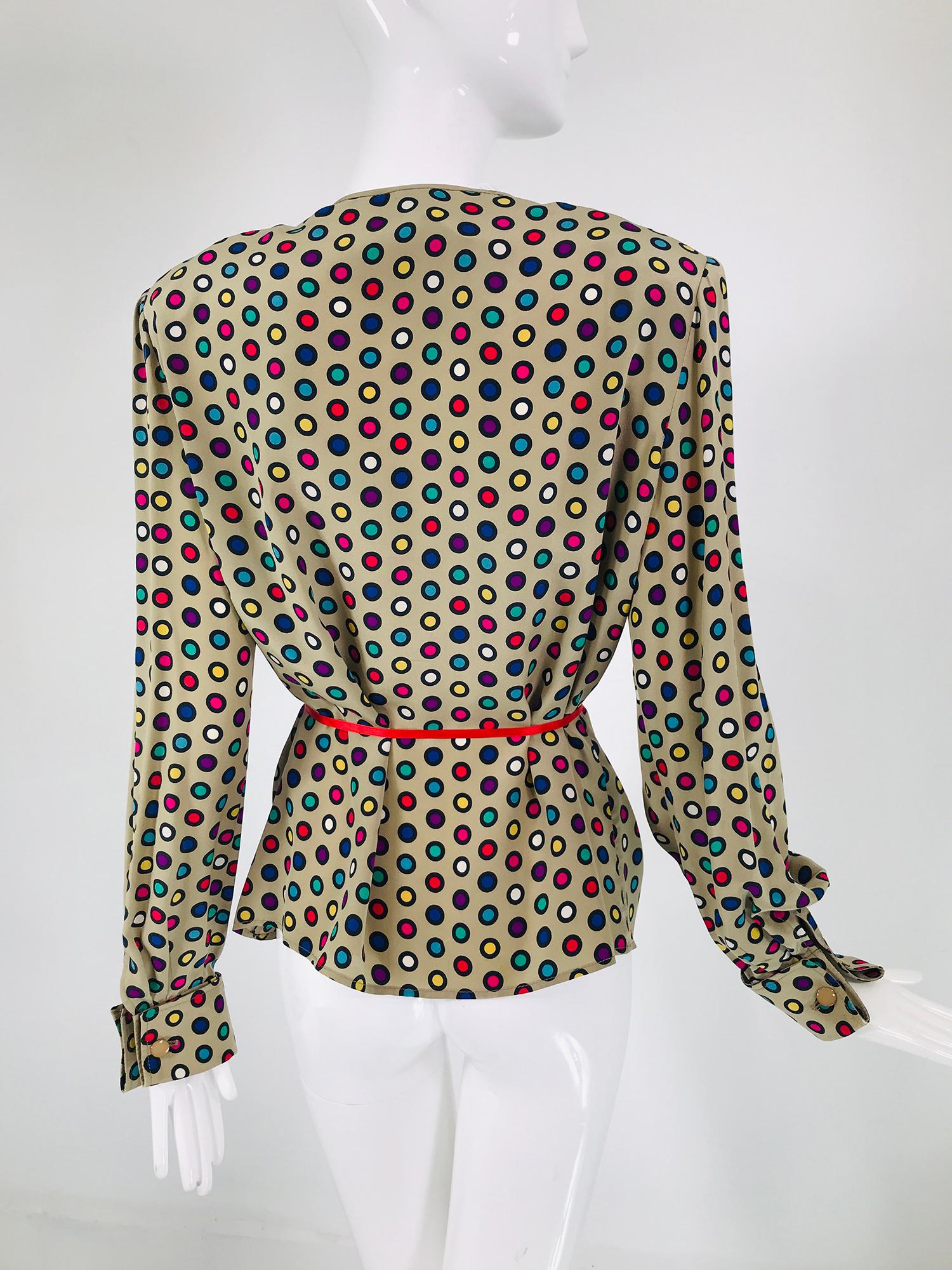 Valentino Coloured Circles Silk V Neck Button Front Jacket 1980s 2