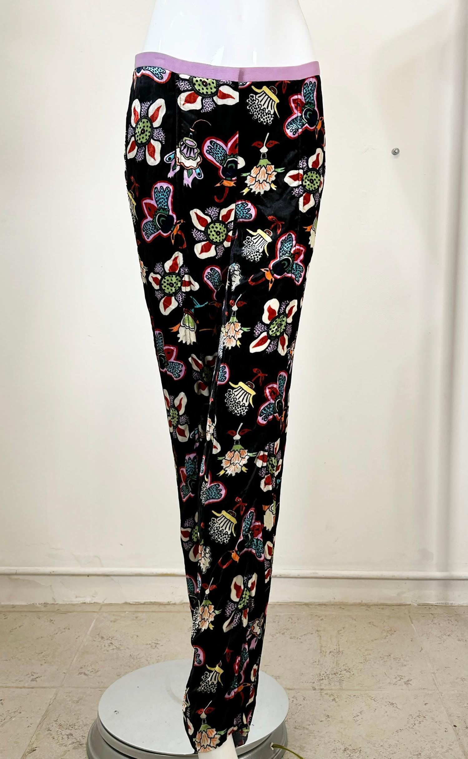 Valentino Colourful Abstract Printed Velvet Trousers 4 For Sale 5