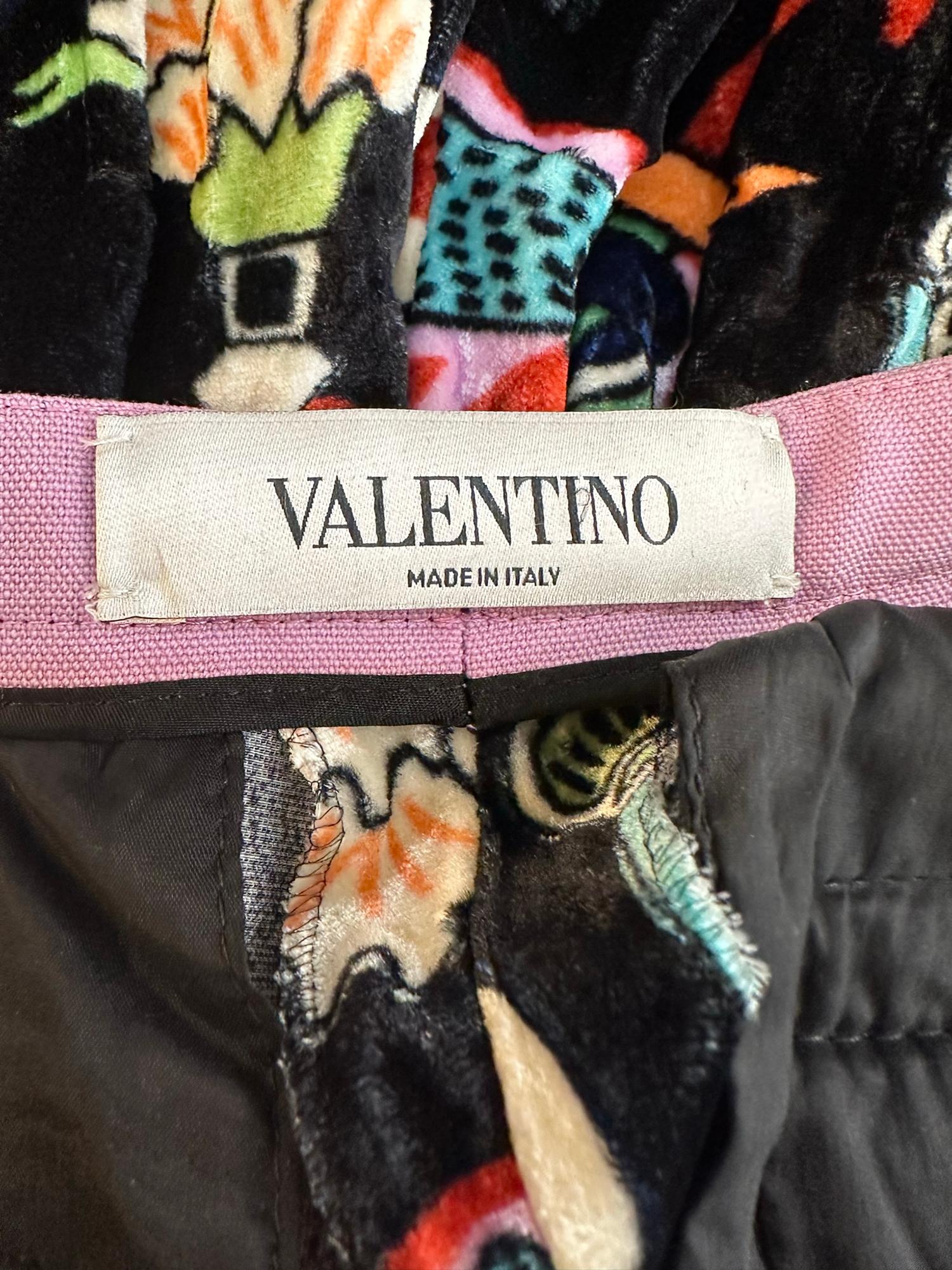 Valentino Colourful Abstract Printed Velvet Trousers 4 For Sale 7