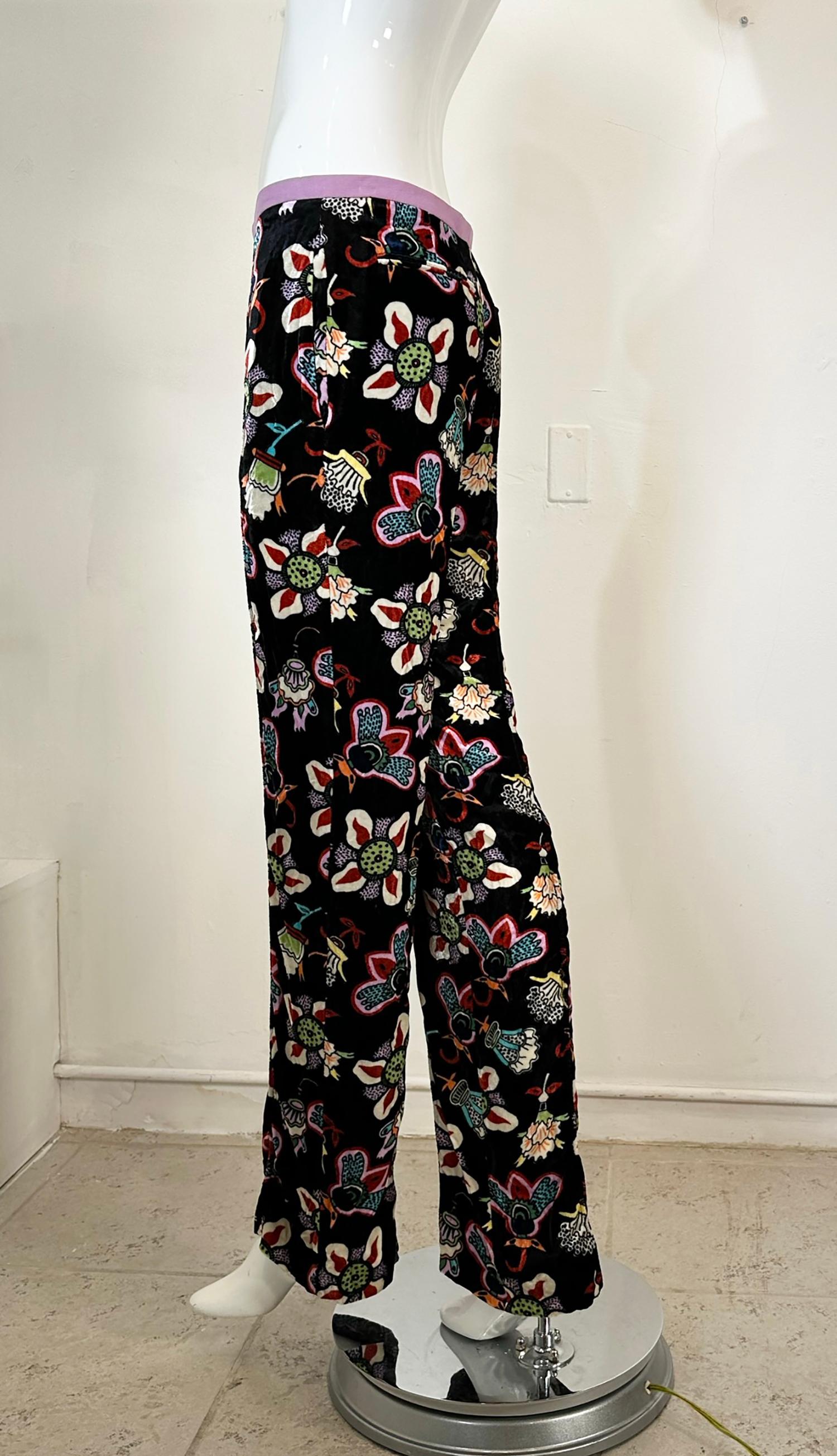 Women's Valentino Colourful Abstract Printed Velvet Trousers 4 For Sale