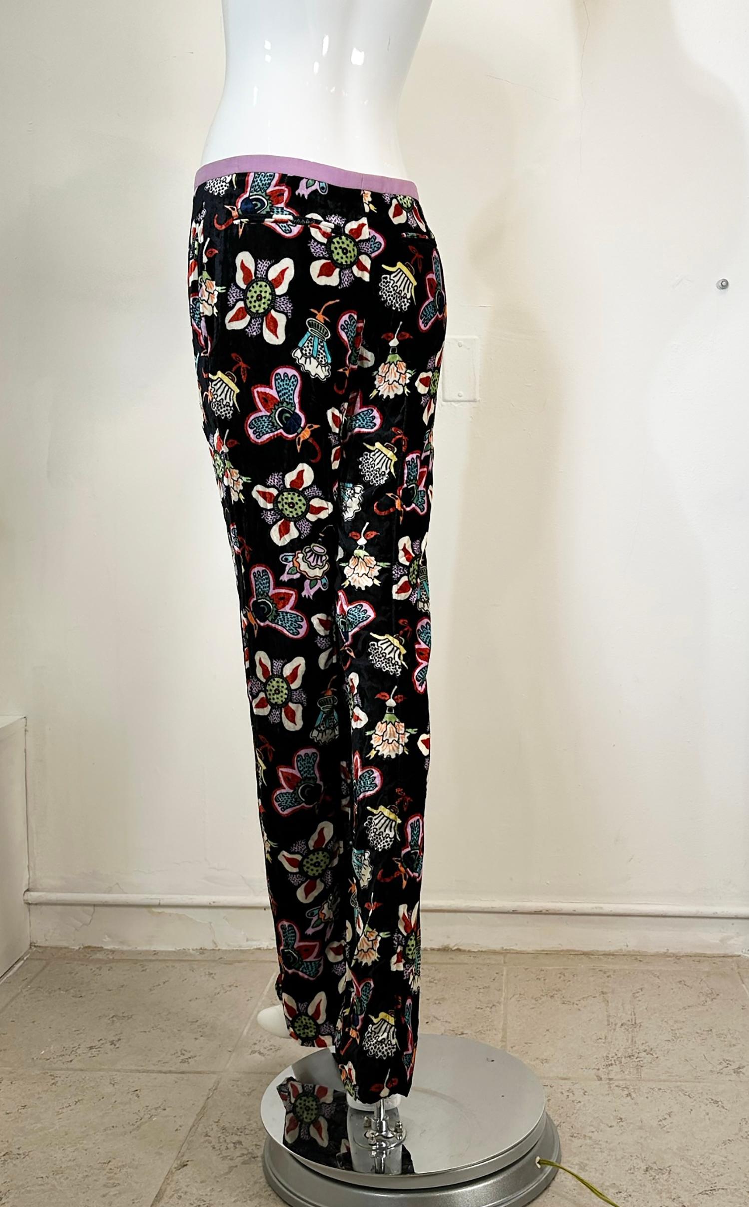 Valentino Colourful Abstract Printed Velvet Trousers 4 For Sale 1