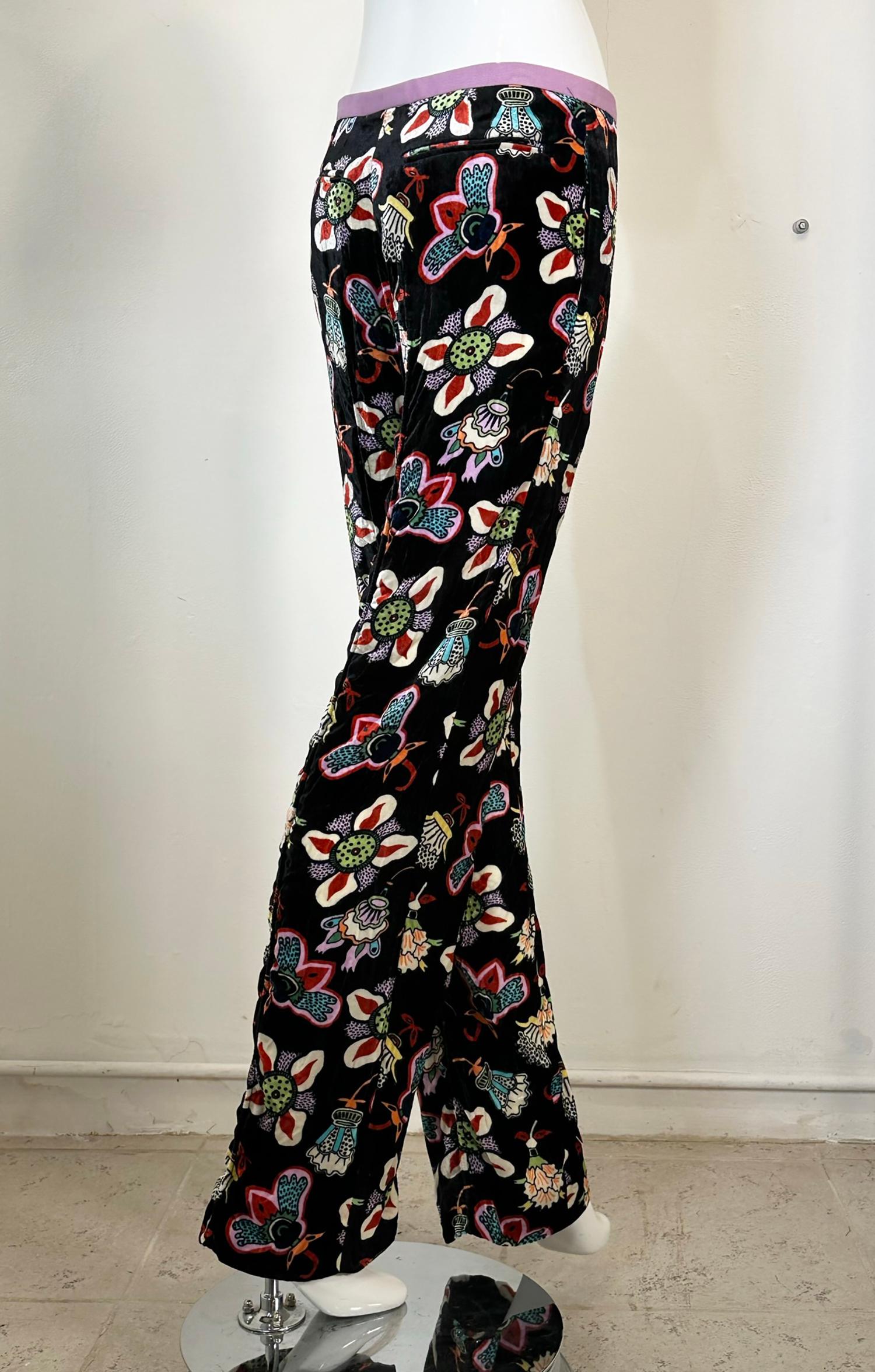 Valentino Colourful Abstract Printed Velvet Trousers 4 For Sale 2