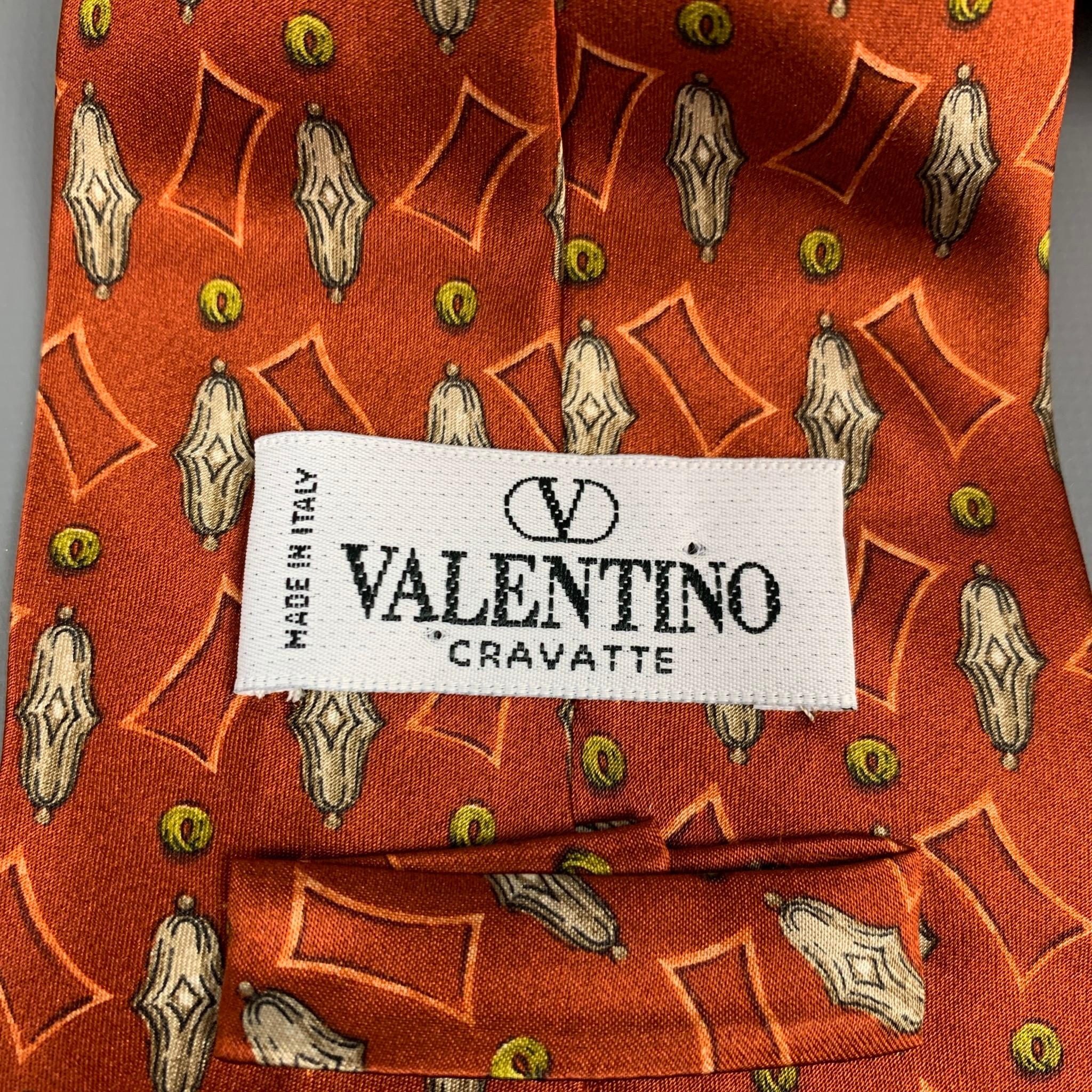 Red VALENTINO Copper & Cream Satin Silk Tie