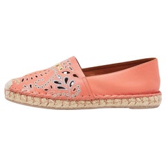 Used Valentino Coral Embroidered Leather Espadrilles Size 36