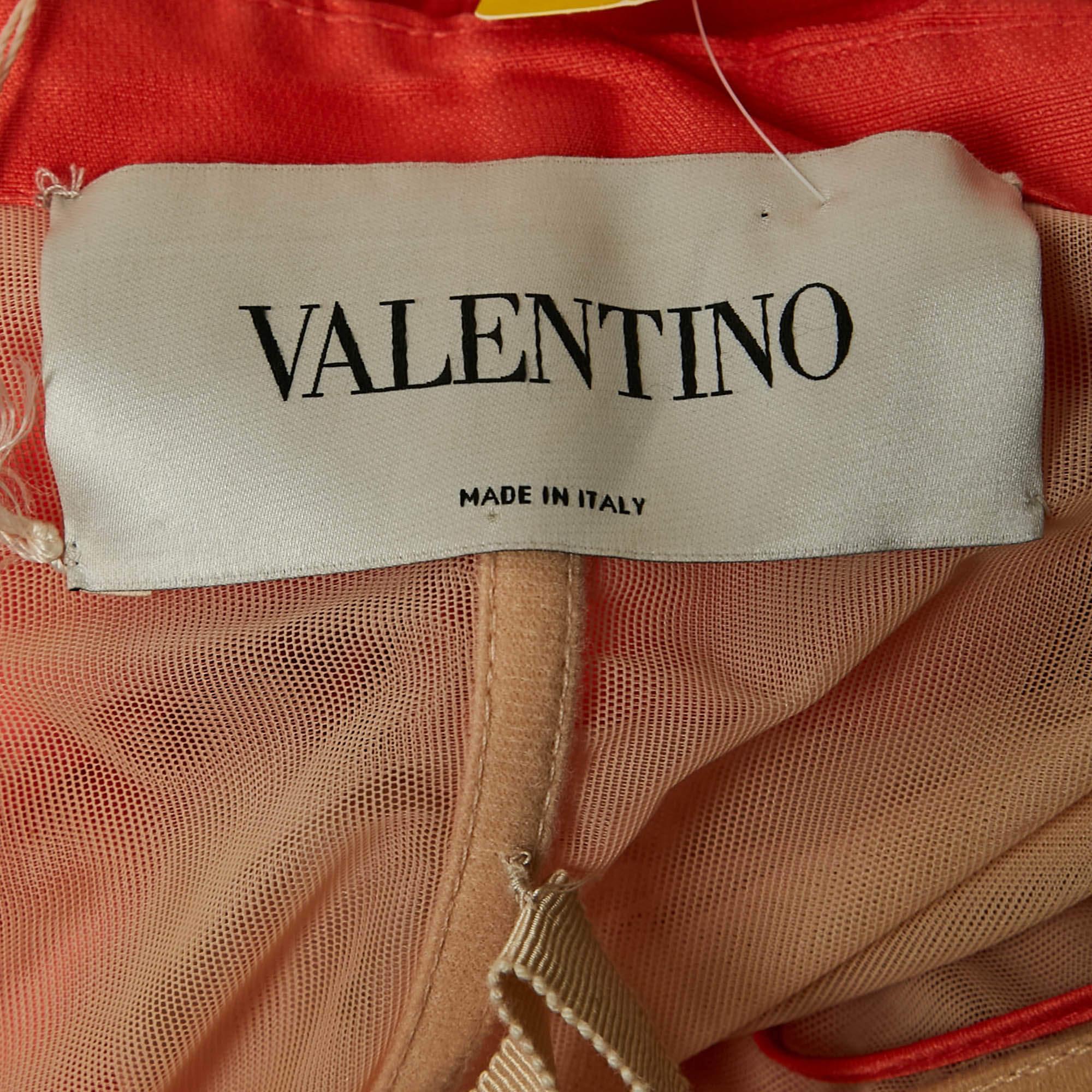 Women's Valentino Coral Orange Silk Strapless Maxi Dress M