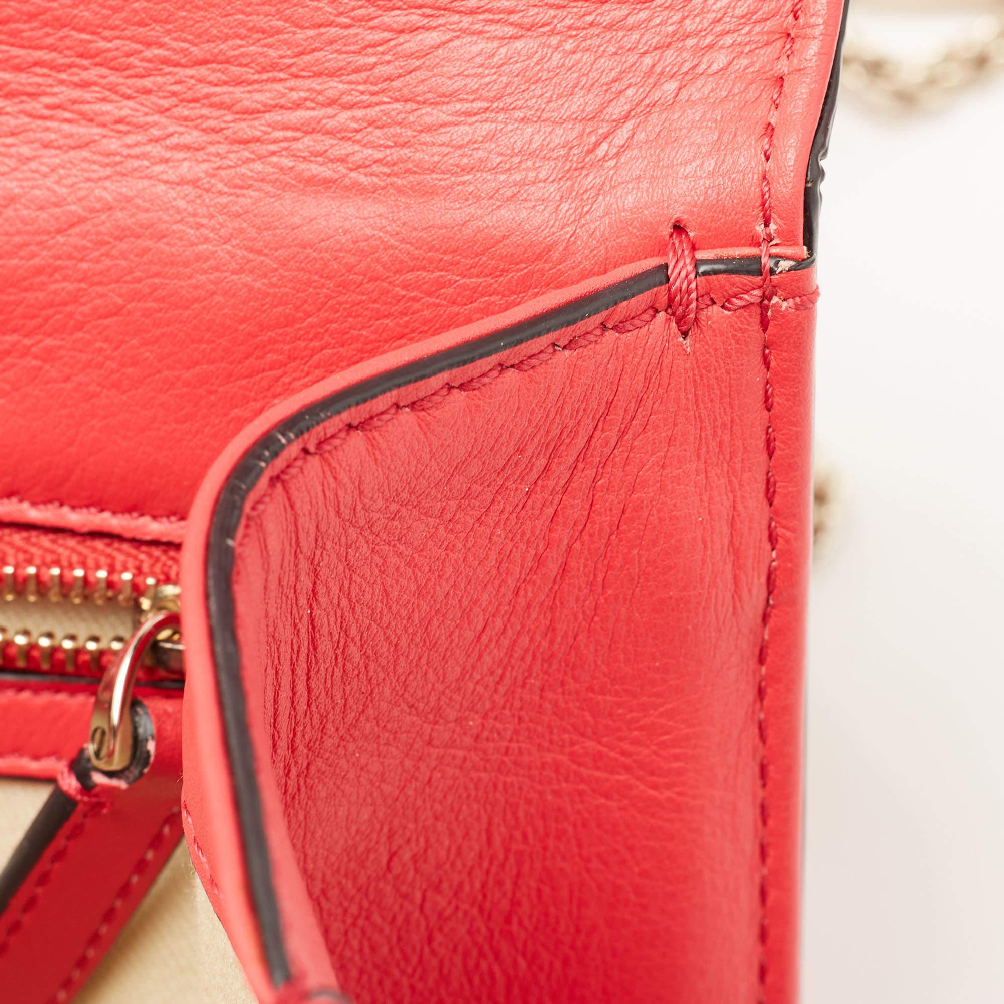 Valentino Coral Red Leather Medium Glam Lock Chain Shoulder Bag 6