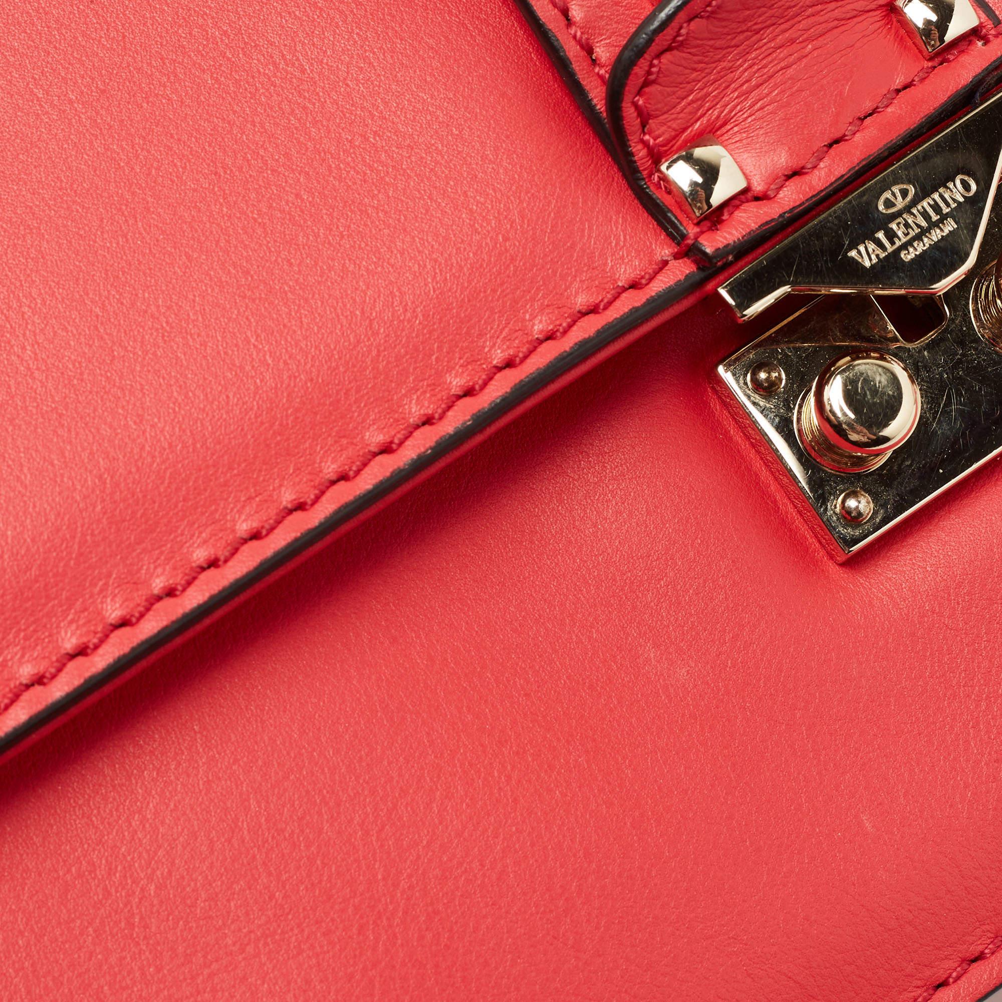 Valentino Coral Red Leather Medium Glam Lock Chain Shoulder Bag 7