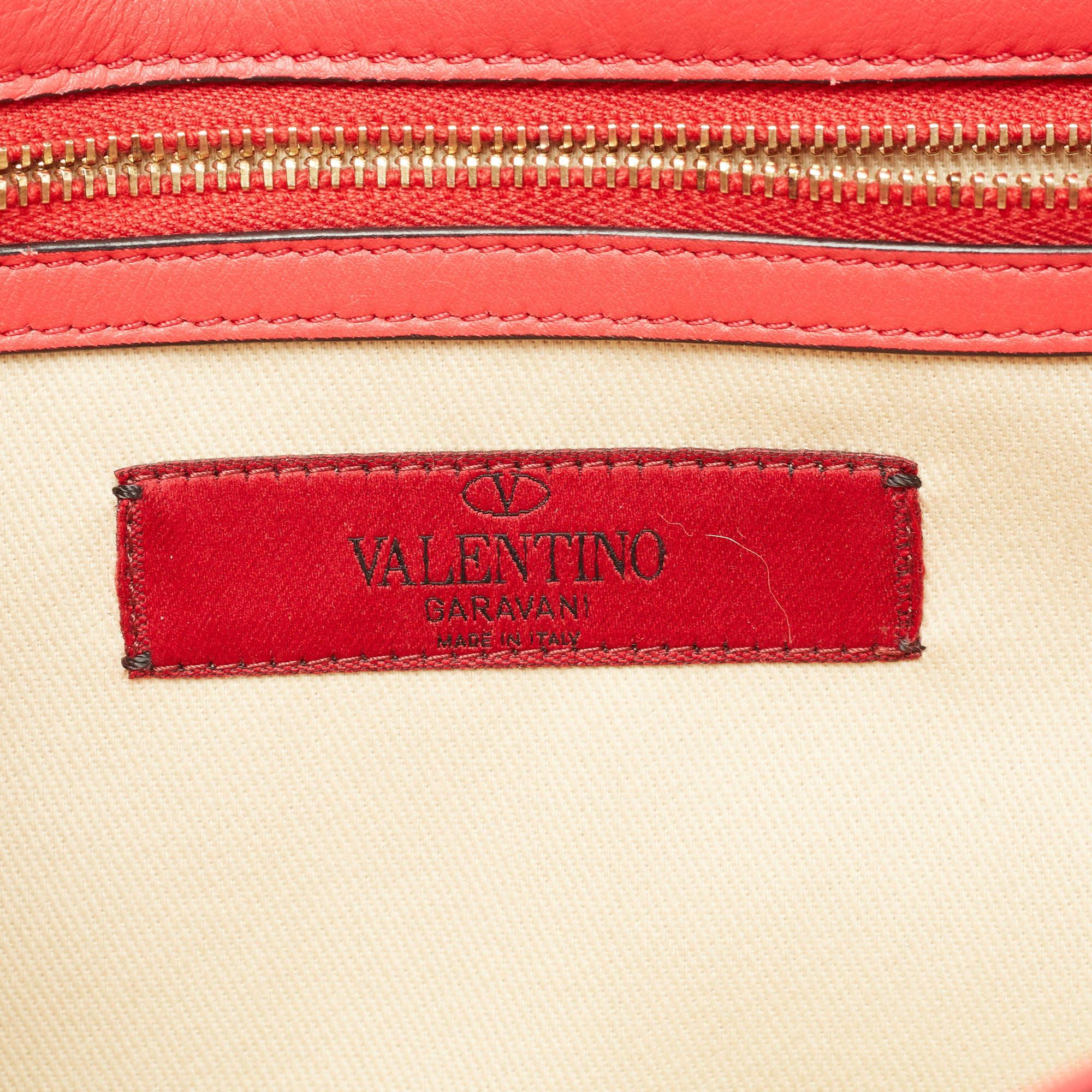 Valentino Coral Red Leather Medium Glam Lock Chain Shoulder Bag For Sale 9
