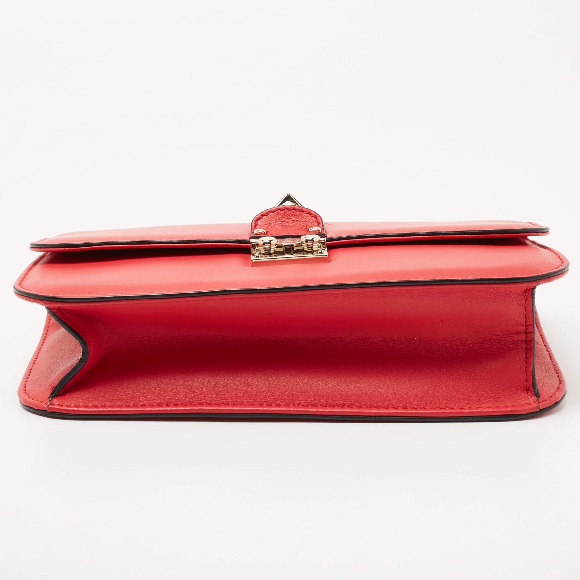 Valentino Coral Red Leather Medium Glam Lock Chain Shoulder Bag 1