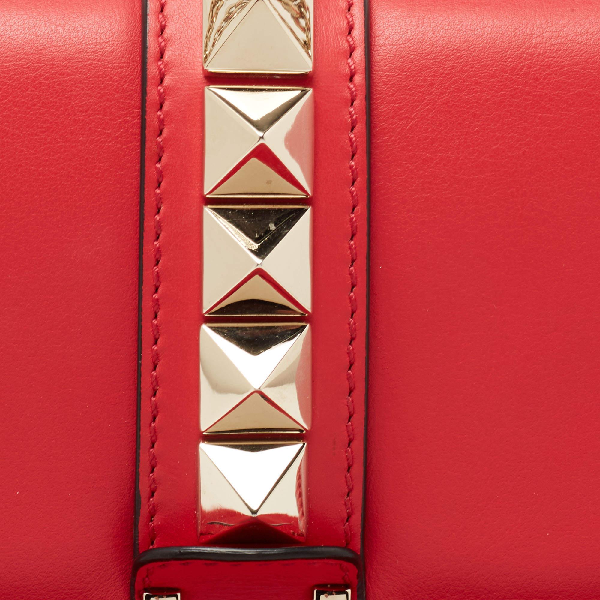 Valentino Coral Red Leather Medium Glam Lock Chain Shoulder Bag 4