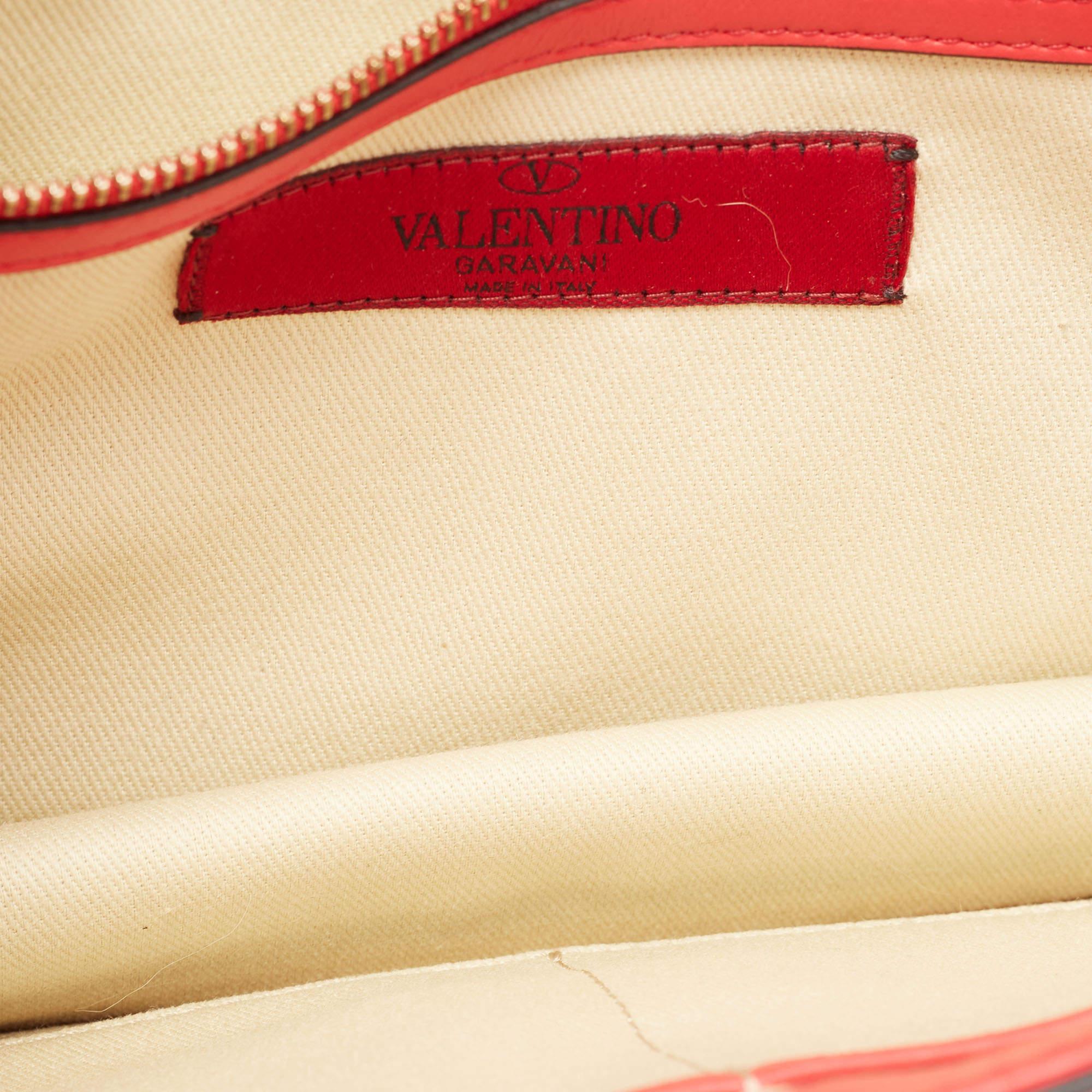 Valentino Coral Red Leather Medium Glam Lock Chain Shoulder Bag 5