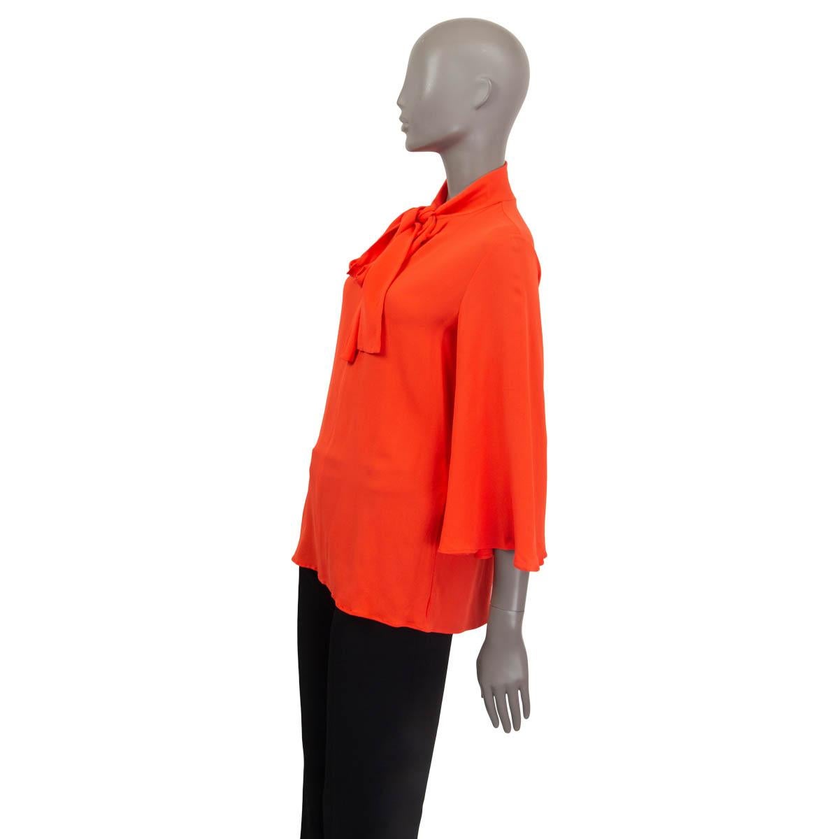 Red VALENTINO coral red silk PUSSY BOW Batwing 3/4 Sleeve Shirt Blouse 42 M For Sale