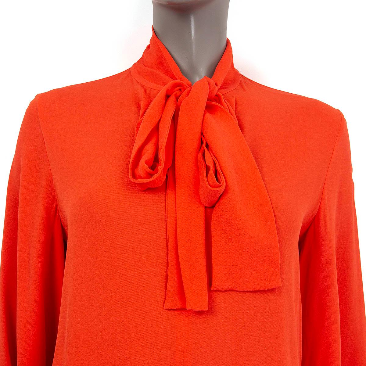 Women's VALENTINO coral red silk PUSSY BOW Batwing 3/4 Sleeve Shirt Blouse 42 M For Sale